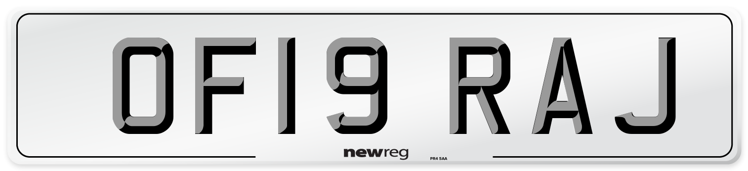 OF19 RAJ Number Plate from New Reg